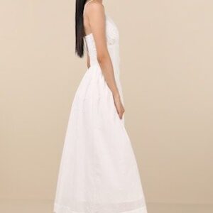 White Eyelet Embroidered Button-Front Midi Dress
